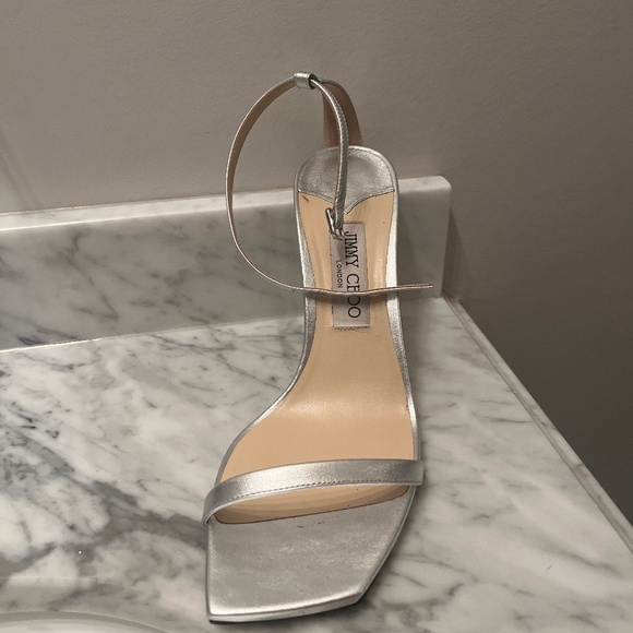 JIMMY CHOO SILVER HEEL SANDAL - Picture 1 of 5